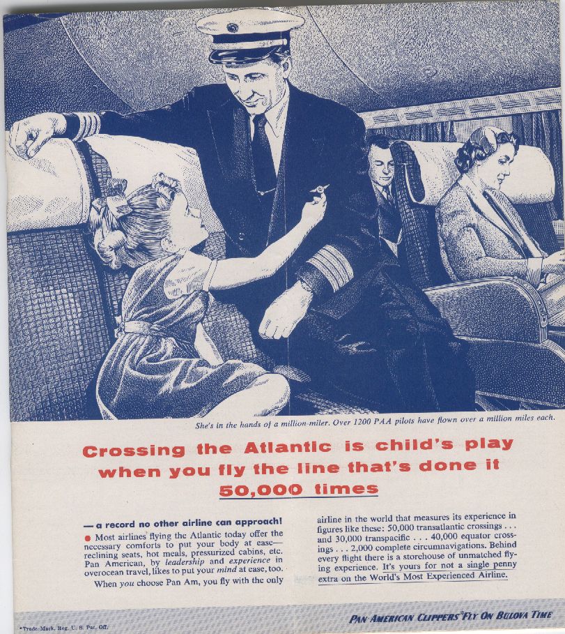 1955 A Pan American timetable ad promoting experience & care for customers.